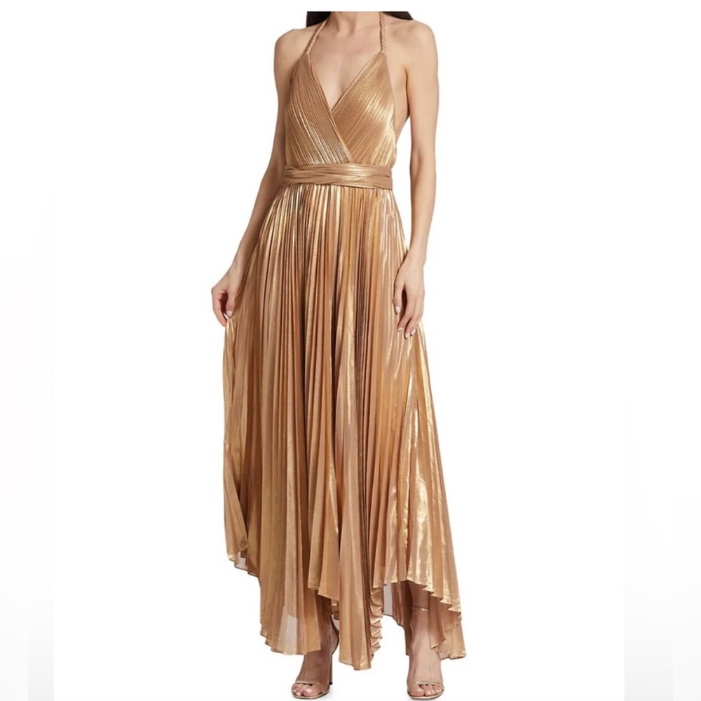 Alice & Olivia Arista Gold Lamé Gown Size 2